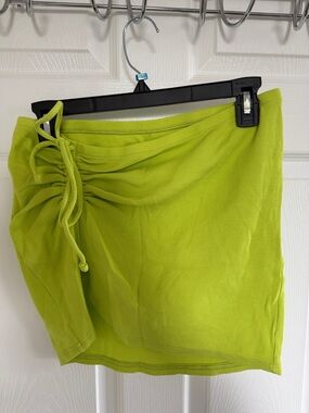 Aerie Lime Green Ribbed Mini Skirt with Side Drawstring